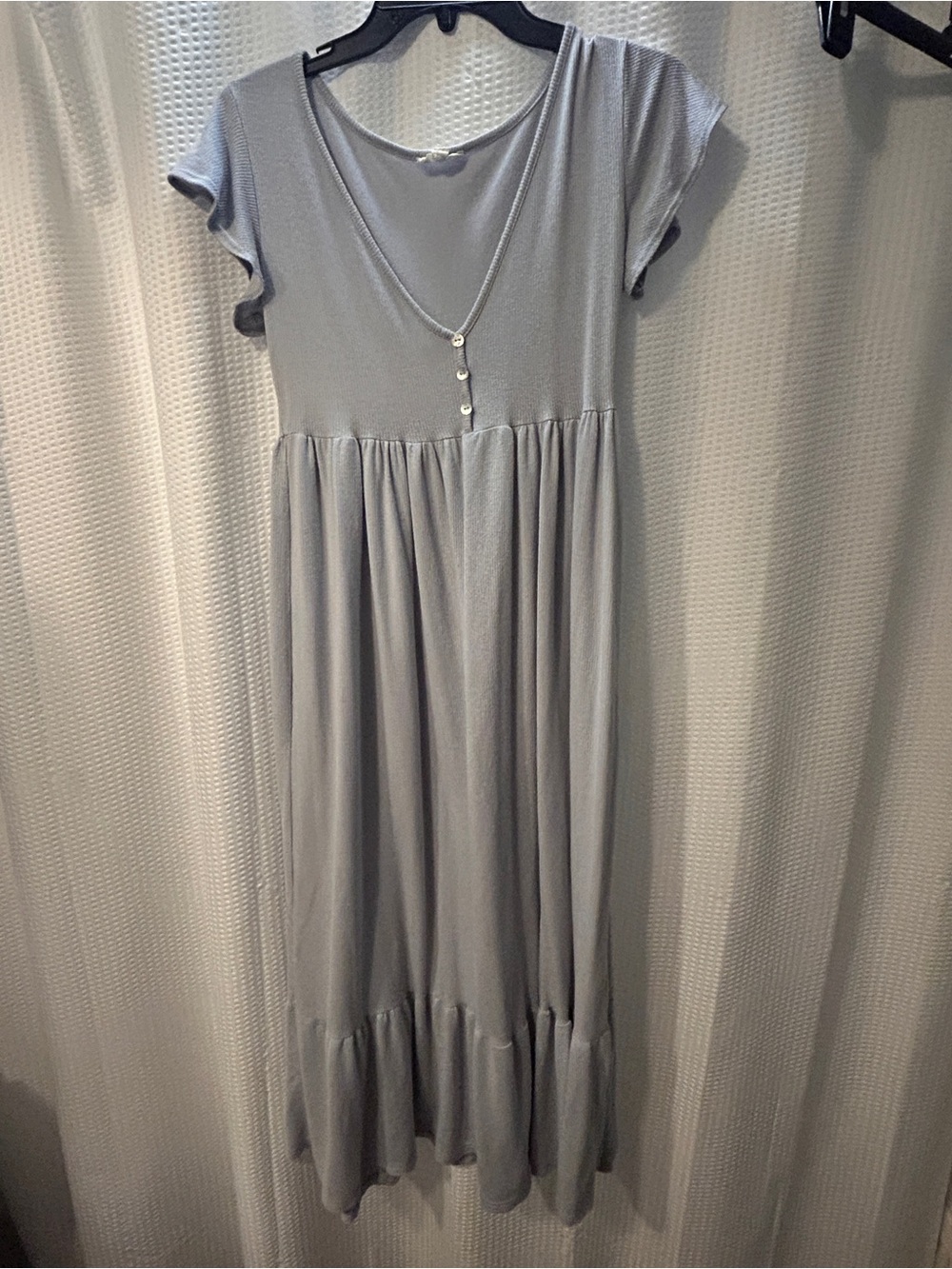 See You Monday Light Gray Maxi Dress with Front Buttons